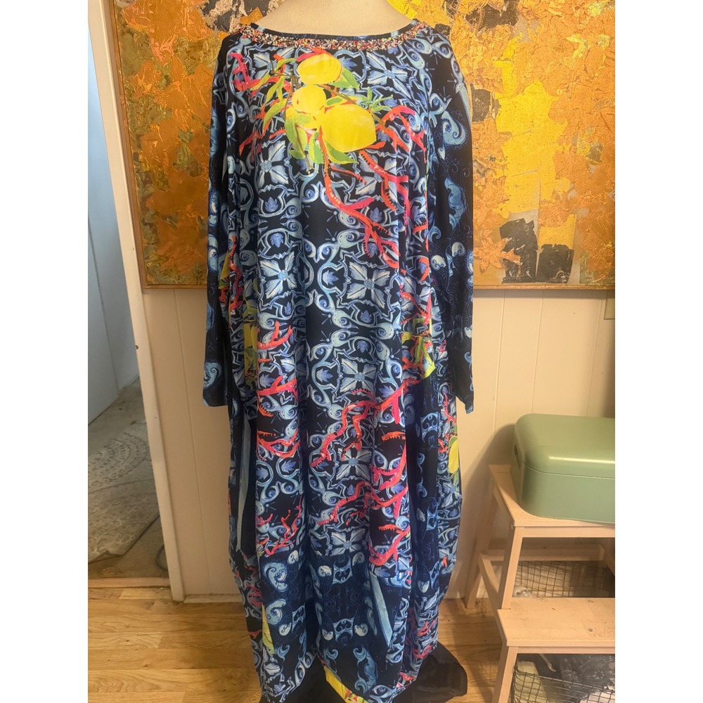 Antica Sartoria Giacomo Cinque Tulip Hem Kaftan Dress With Beaded Neck OS